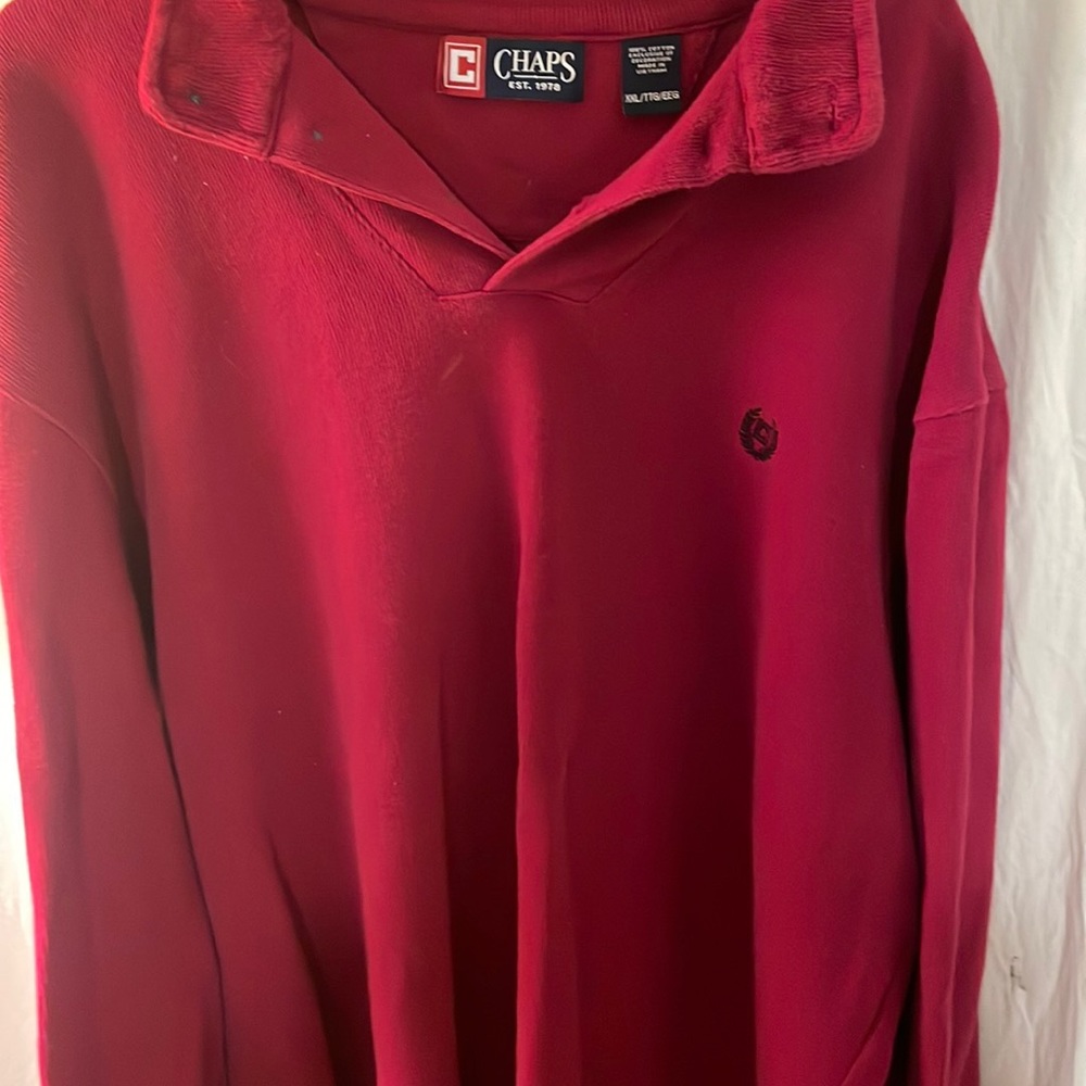 Chaps Red Cotton Knit 1/4 Button up Pullover Sweater